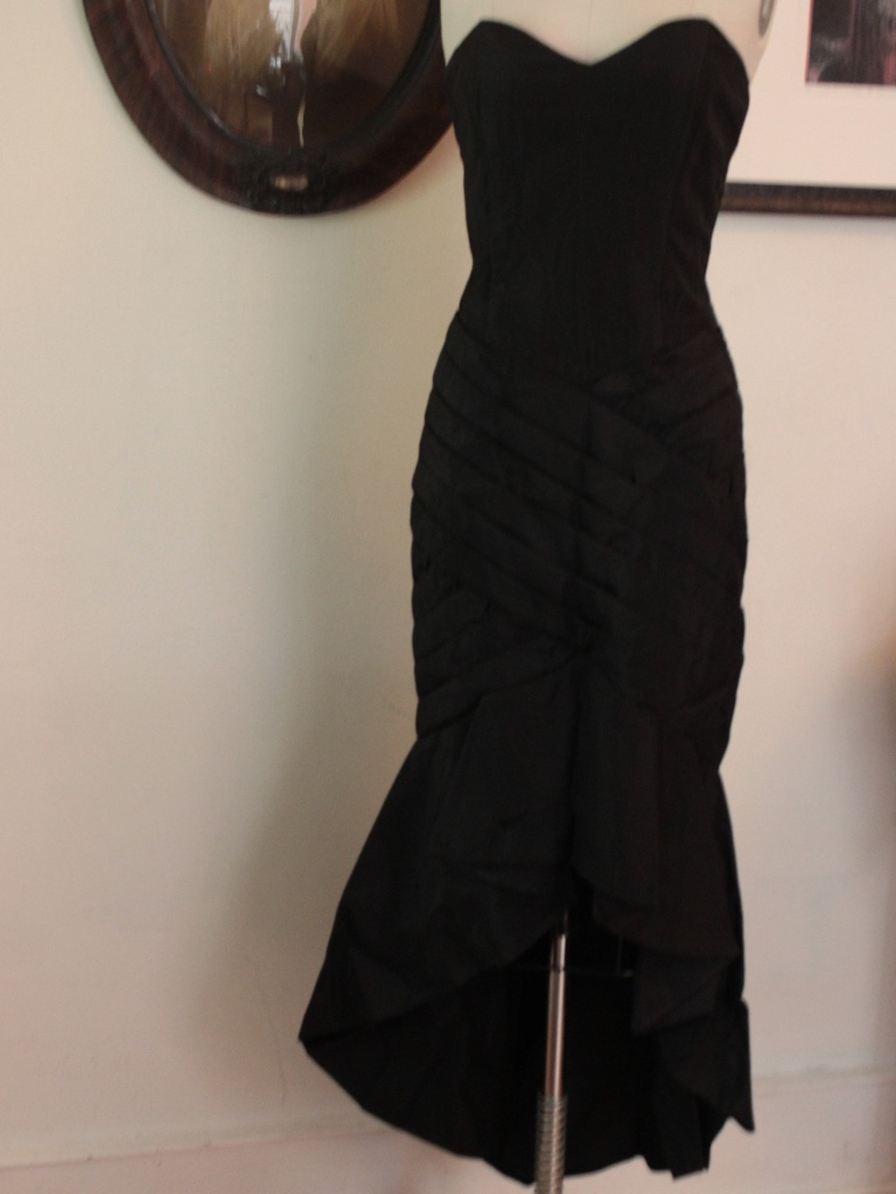 Early 1990's Jessica McClintock Black Crepe Mermaid Cut Mullet Body Con Dress